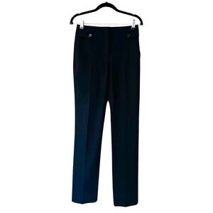 THEORY Jarrett Pants Wool Blend Stretch Black Tapered Leg Button Tab Waist Sz 2